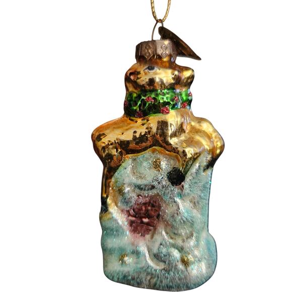 Vintage Christopher Radko Glass Ornament – Reindeer Chimney with Holly Collar 3" - Picture 3 of 6